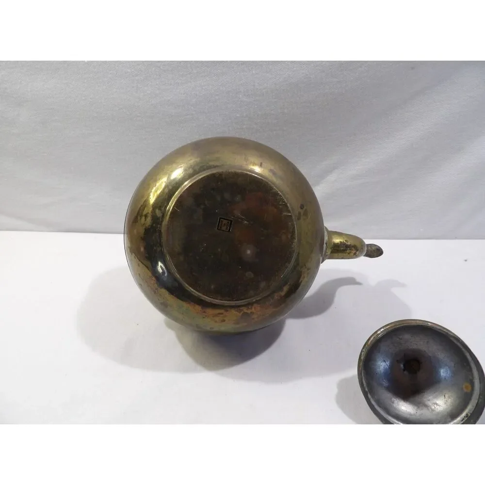Vintage brass teapot, metal tea kettle, Made in India